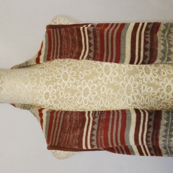 Live and Let Live One World Womens Red Sleeveless Aztec Print Cardigan Sweater - Picture 3 of 13